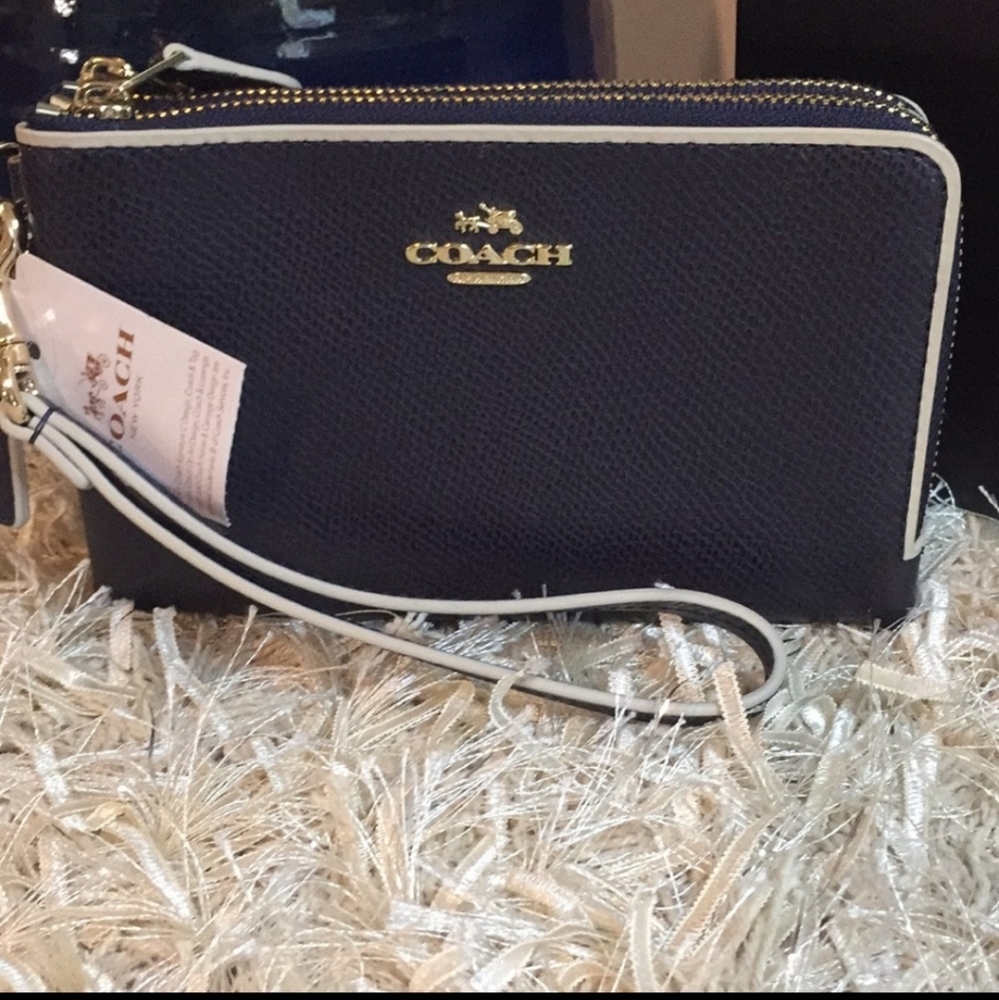 Rare Navy Blue Coach Double Zip Around Wallet